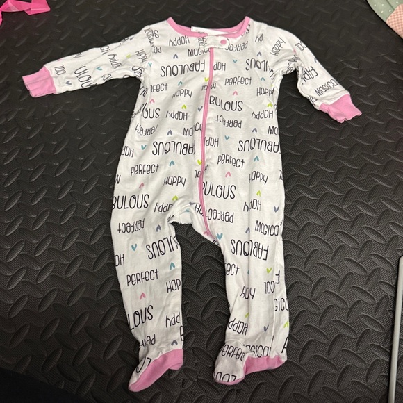 White and Pink Baby Onesie with Text Print - Picture 1 of 3